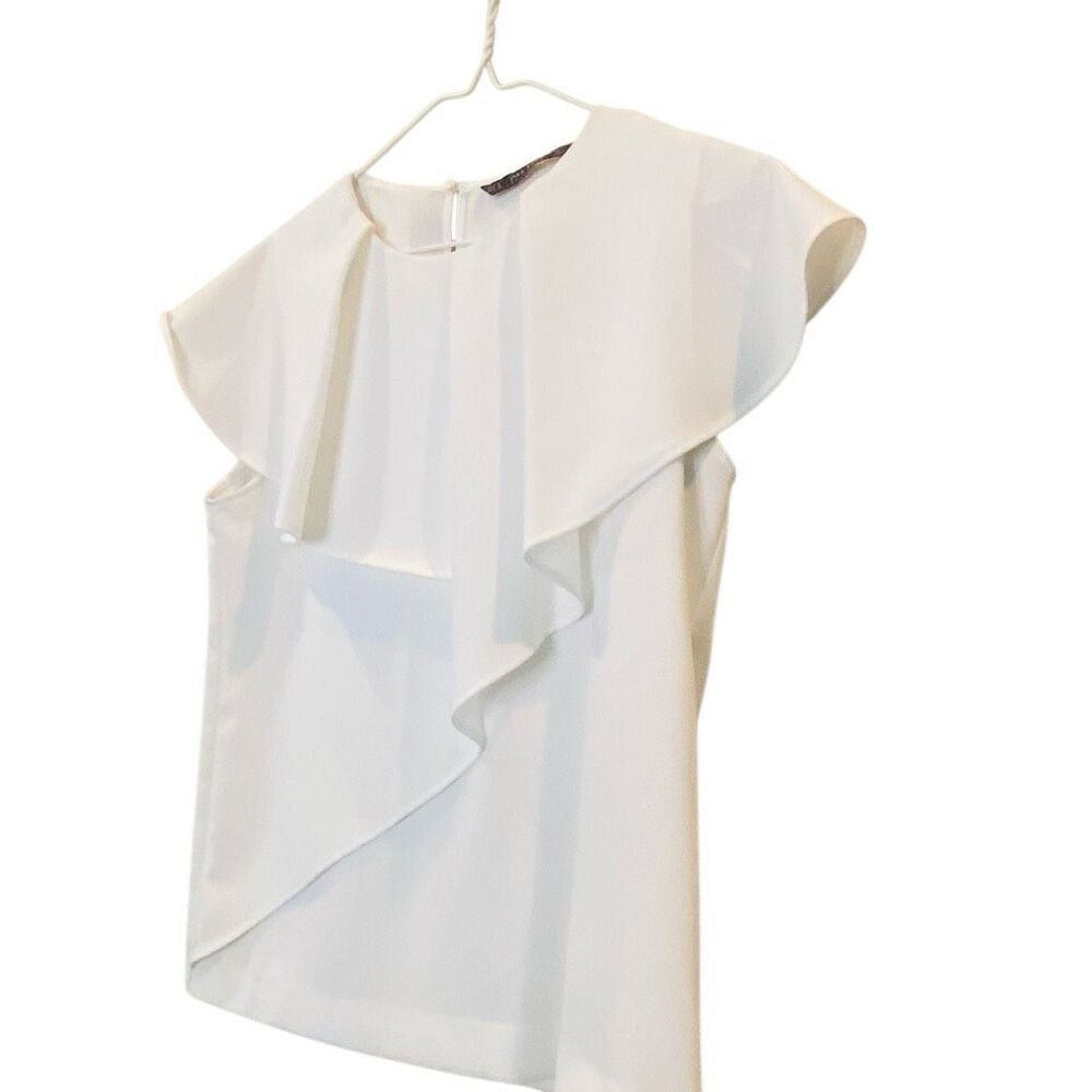 Zara Basic Collection Keyhole Back Ruffle Chiffon… - image 3